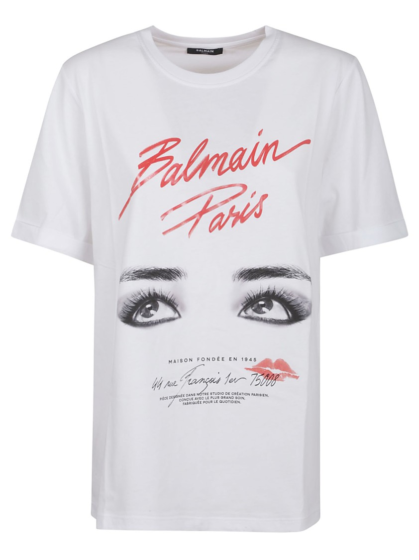 Shop Balmain Graphic Print Oversized T-shirt In White