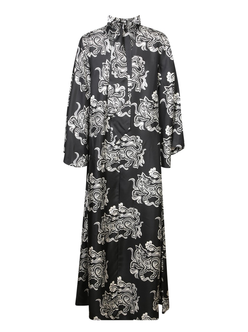 La Doublej La Double J Ankle-length Black Dress With Intricate Patterns