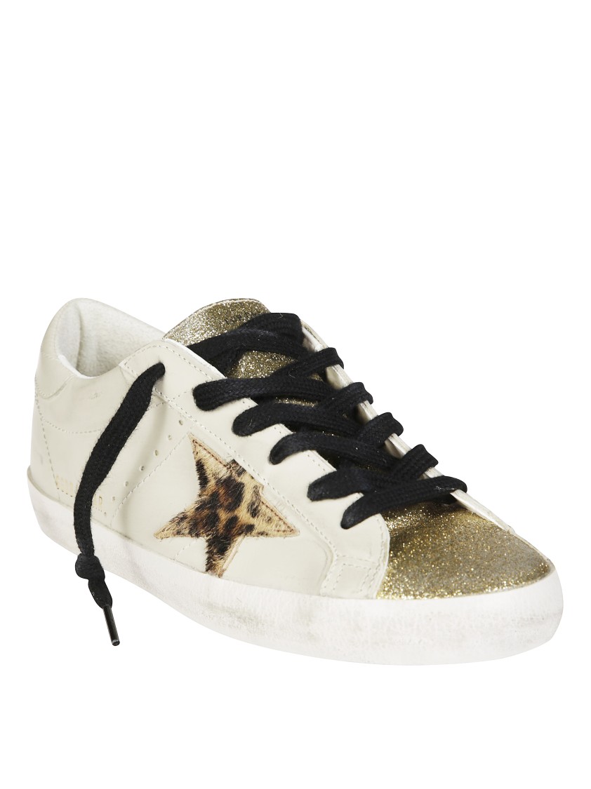 Golden Goose Superstar Leather Upper Glitter Sneakers In White