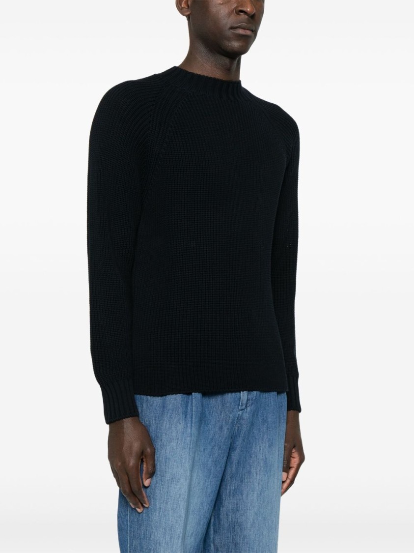 Drumohr Textured Knit Long Sleeve Crew-neck Sweater In Black