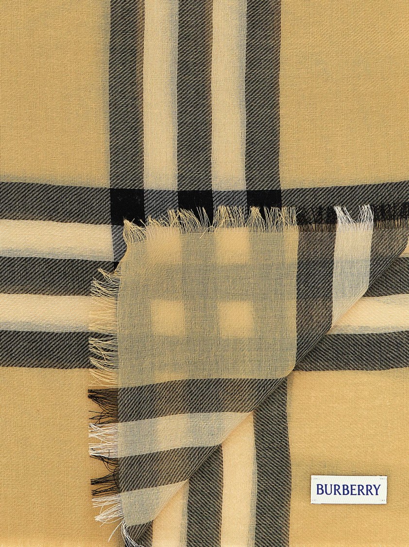 Burberry Check Wool Scarf Scarves And Foulards Beige In Green