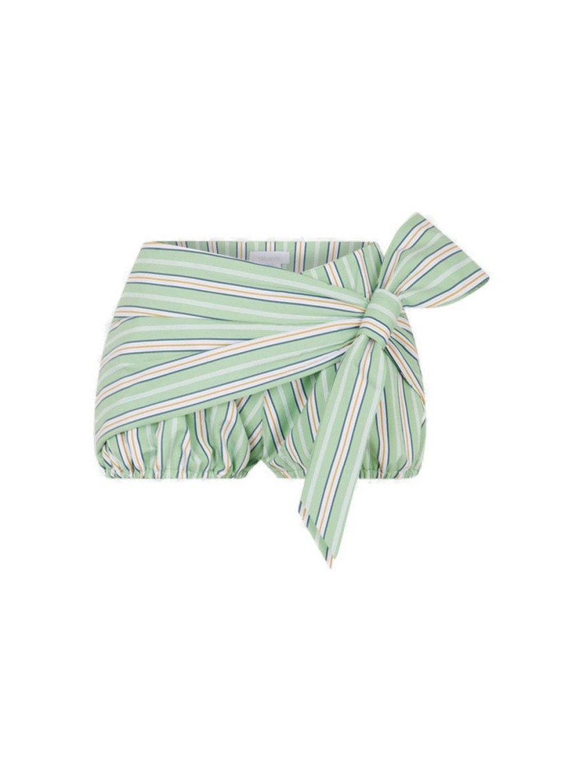 Rabanne Striped Poplin Shorts Green And Mustard