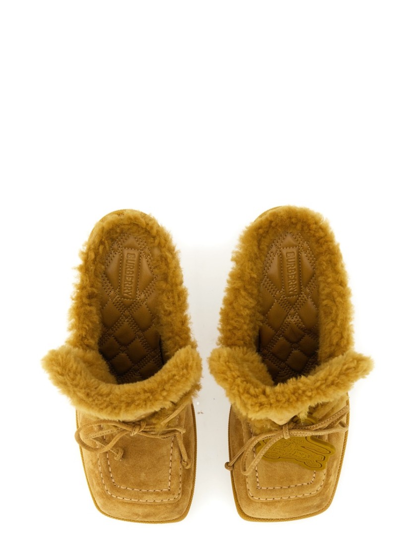 BURBERRY BURBERRY HIGH HEEL CALF SUEDE MULES 