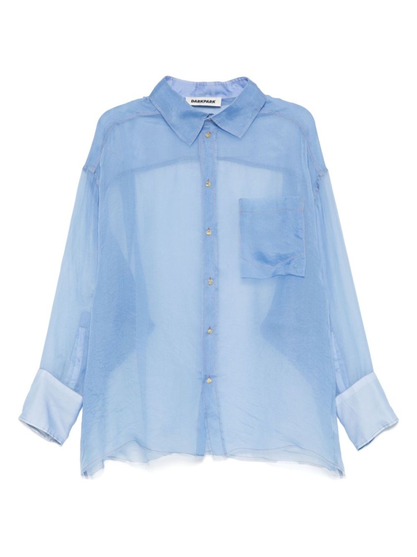 Shop Darkpark Silk Light Blue Shirt With Classic Collar