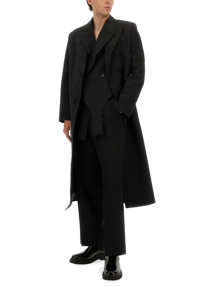 Jean Paul Gaultier Double Layer Coat With Structured Silhouette In Black