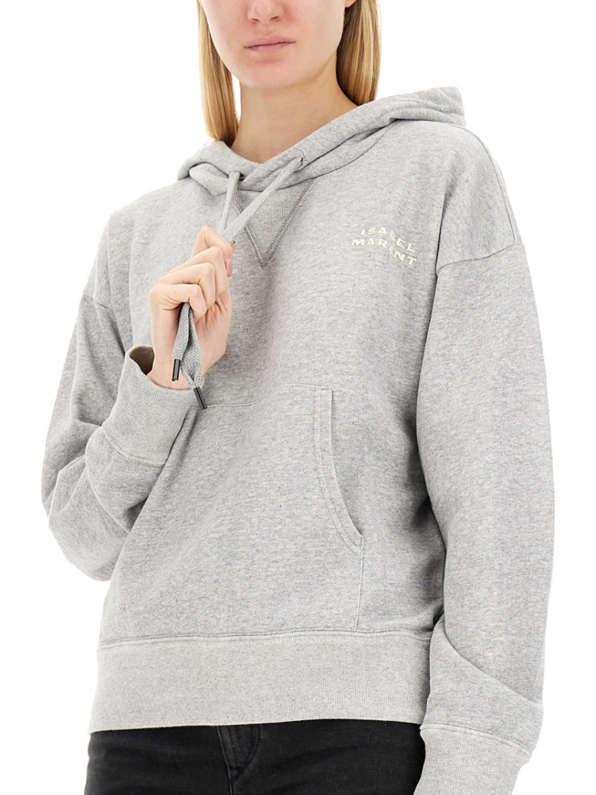 Isabel Marant Sylla Logo Embroidered Drawstring Hoodie In Grey