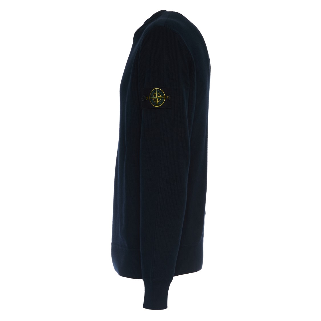 Shop Stone Island Ribbed Organic Cotton Sweater With Brand Badge In Blue