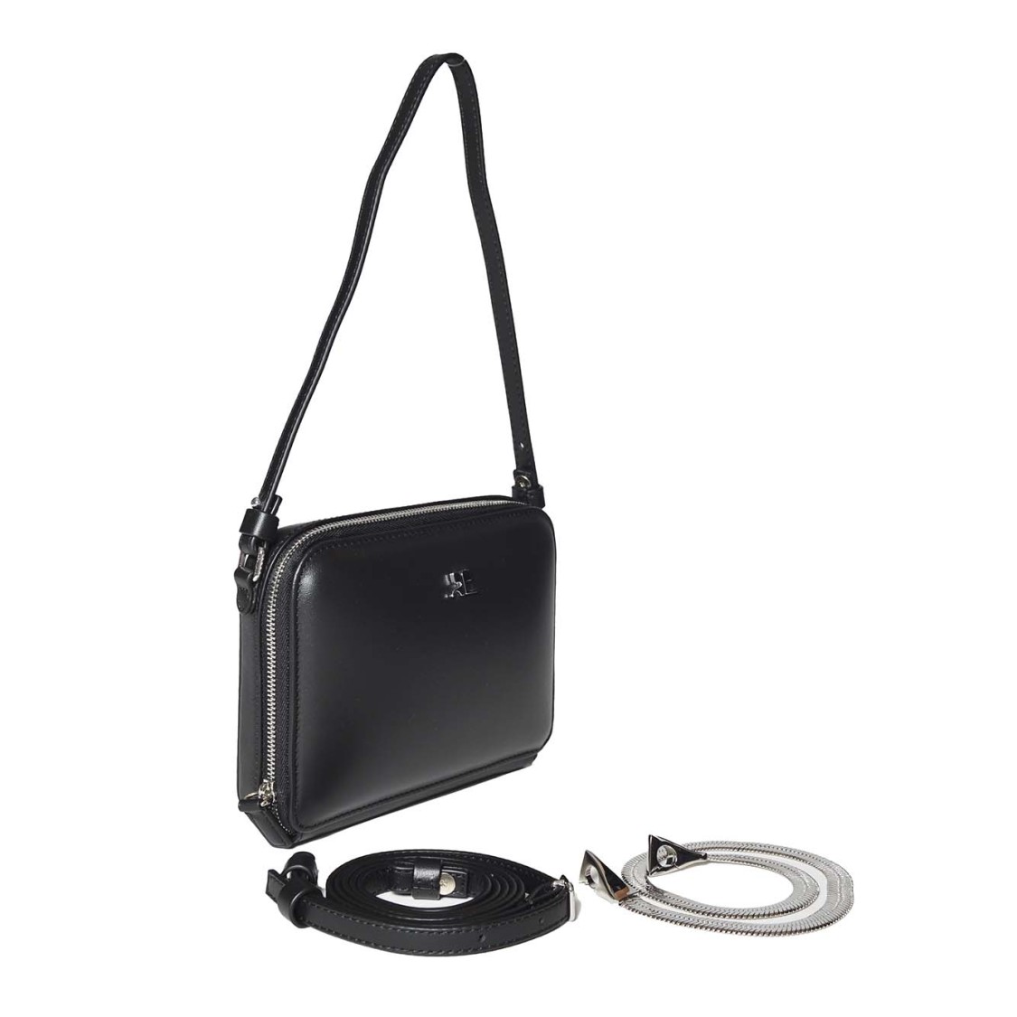 Courrèges Cloud Chained Handbag In Black Leather Shoulder