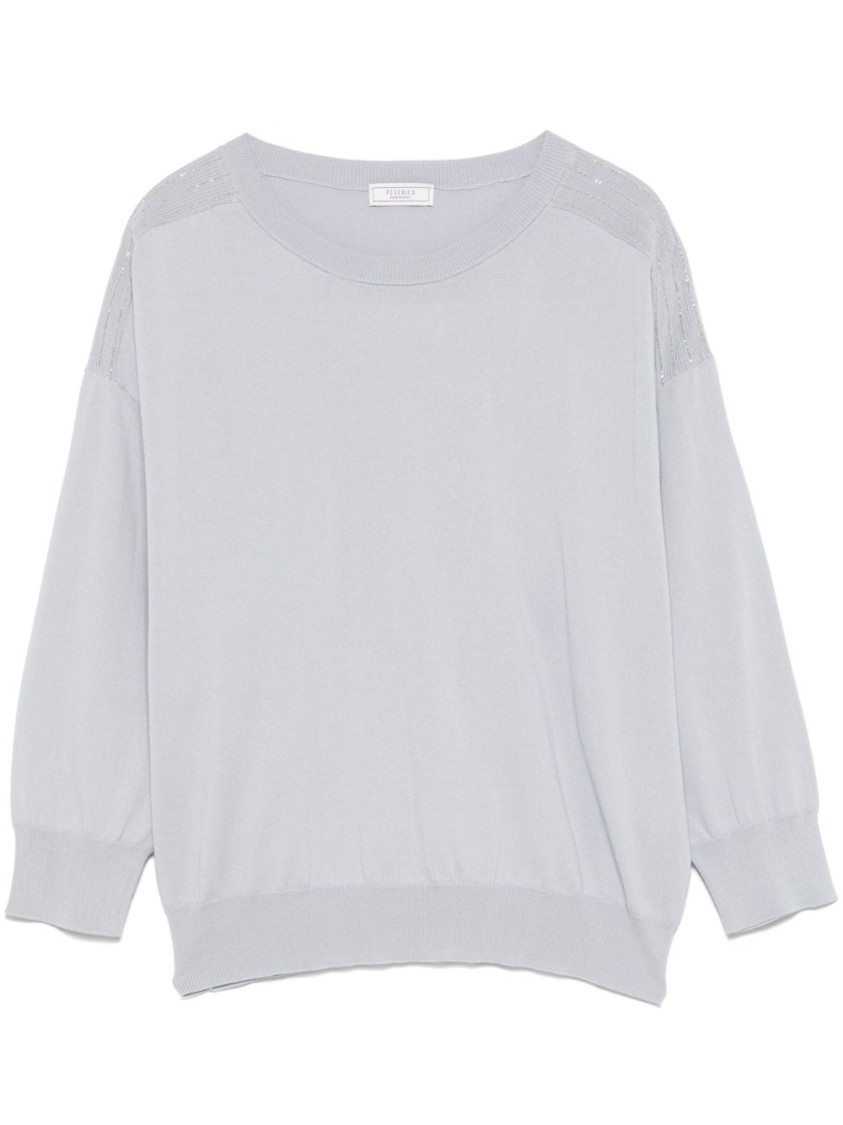Shop Peserico Relaxed-fit Round Neck Purple Sweater