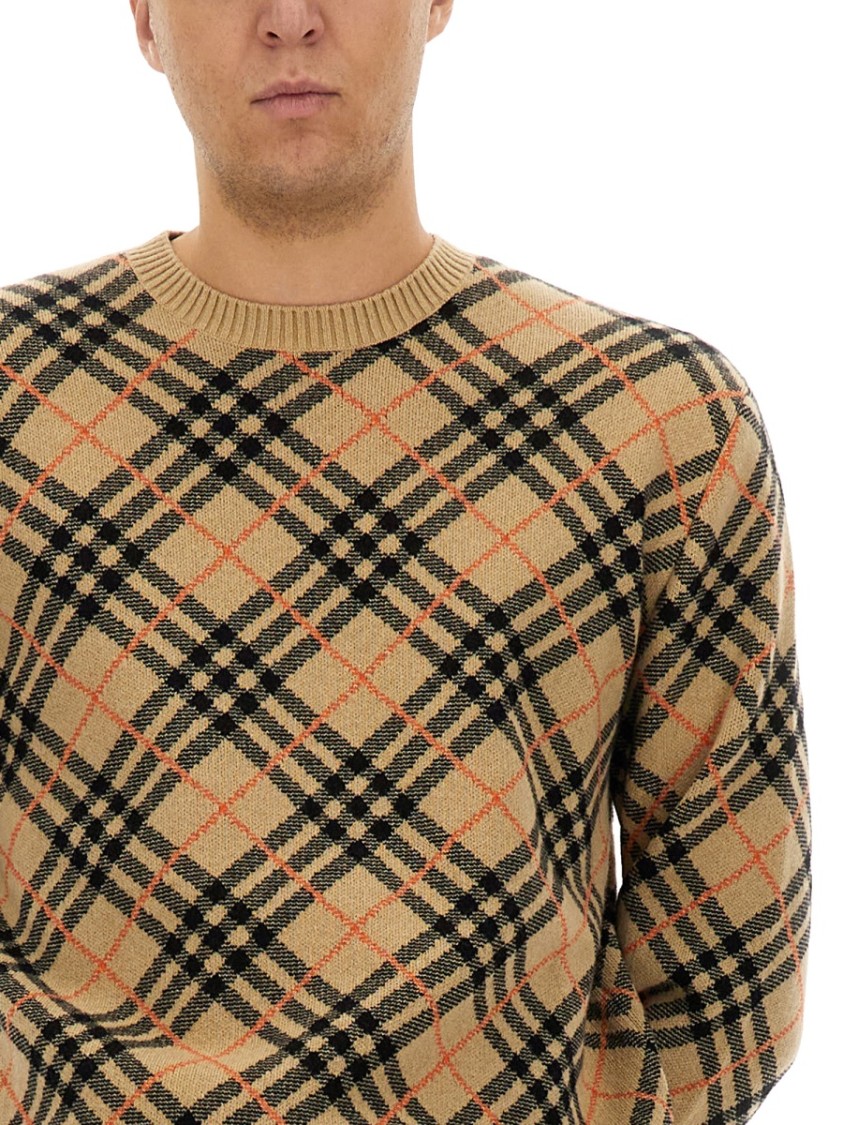 Shop Burberry Cashmere Check Sweater In Brown