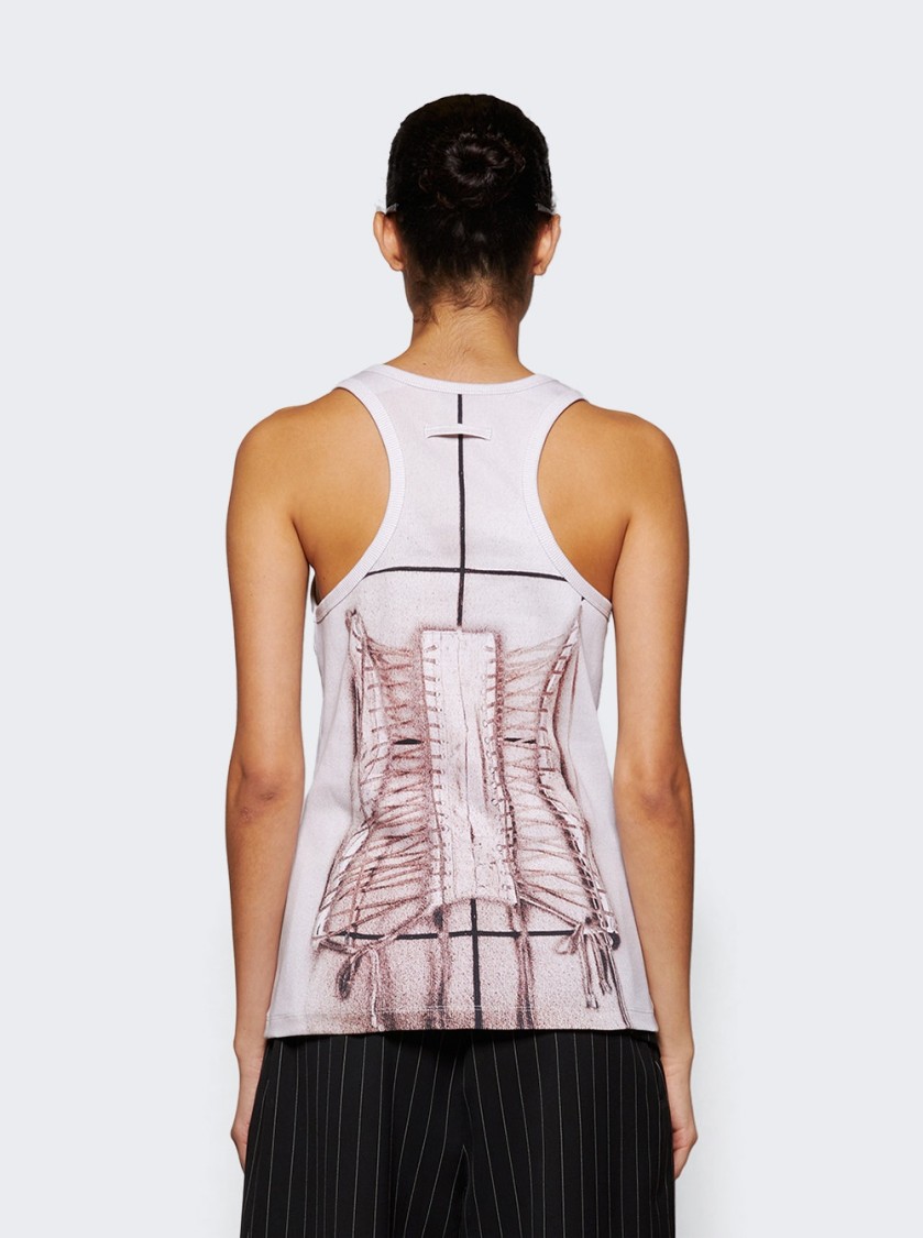 Shop Jean Paul Gaultier Cotton Ribbed Corset Trompe-l'œil Tank Top Dusty Pink