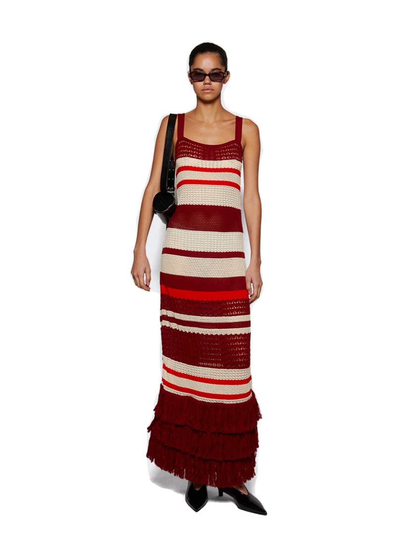 JOHANNA ORTIZ JOHANNA ORTIZ EMBAYED MIDI DRESS ANTIQUE ECRU AND WINE
