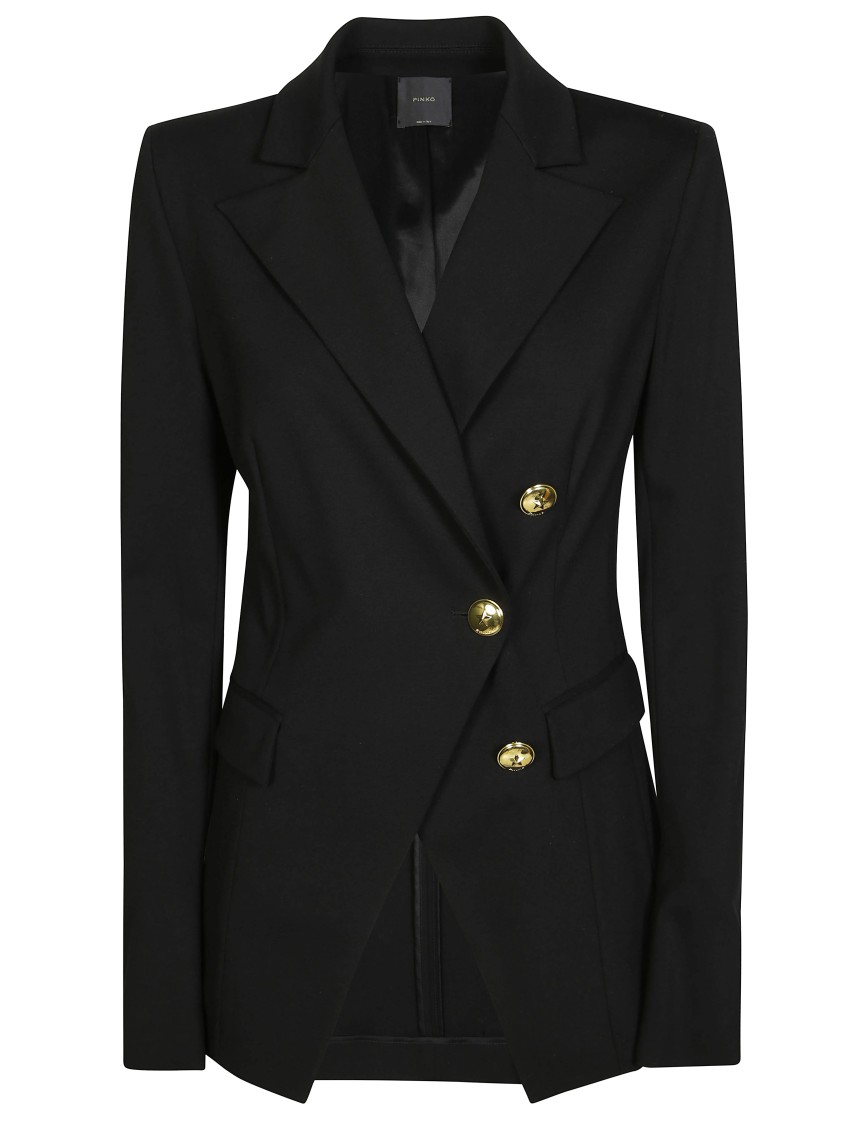 Pinko Asymmetric Tailored Blazer With Gold Buttons And Structured Shoulders In Black
