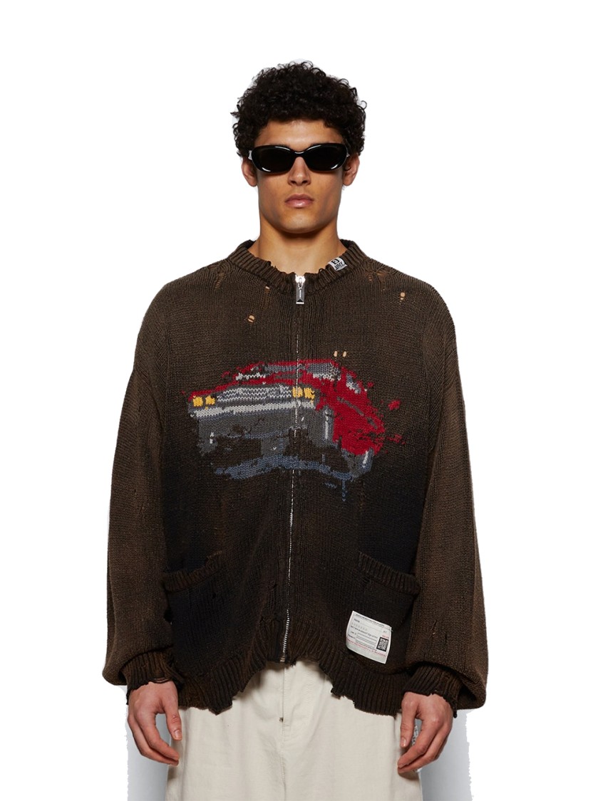 Miharayasuhiro Maison Mihara Yasuhiro Car Jacquard Knit Cardigan Black In Black
