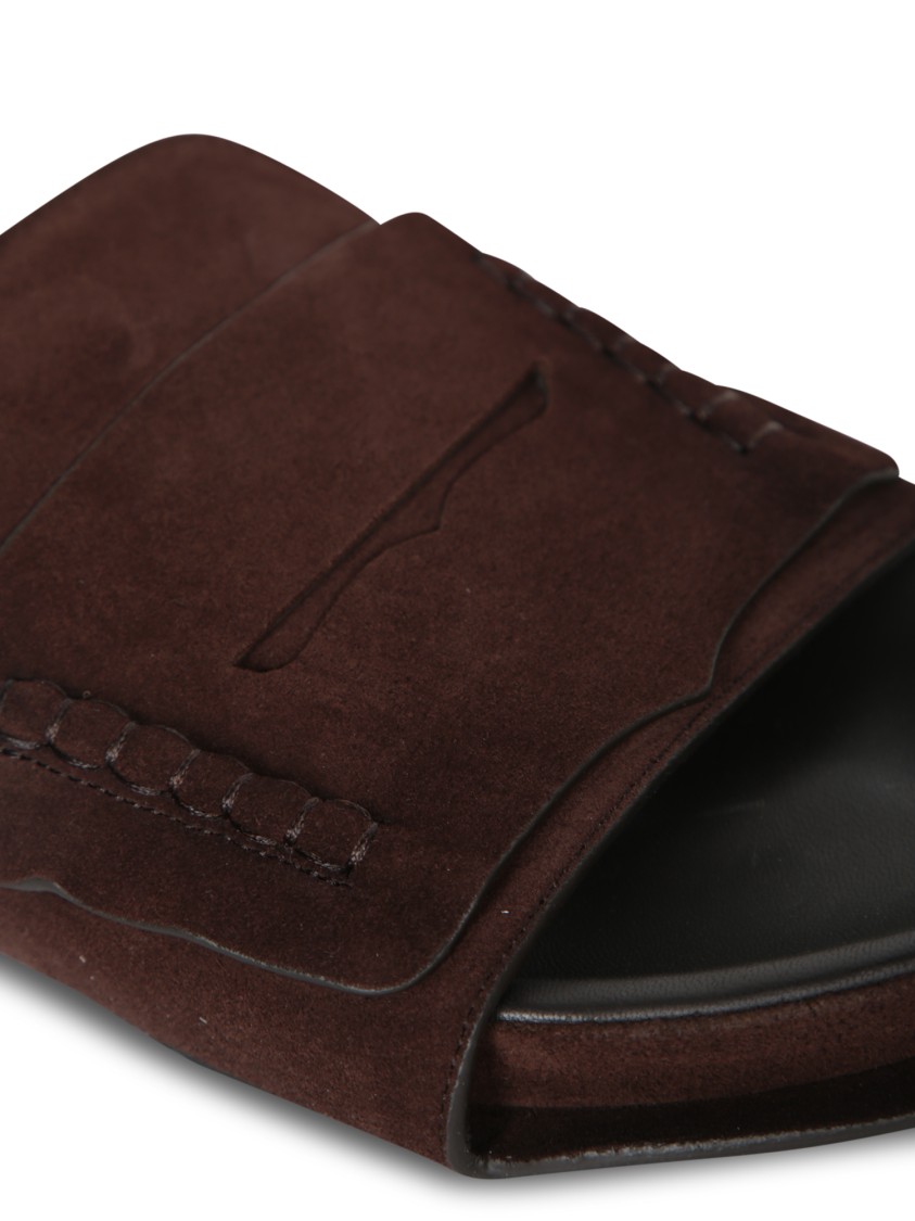 Jacquemus Diamond Cut Suede Slides With Flat Sole In Brown
