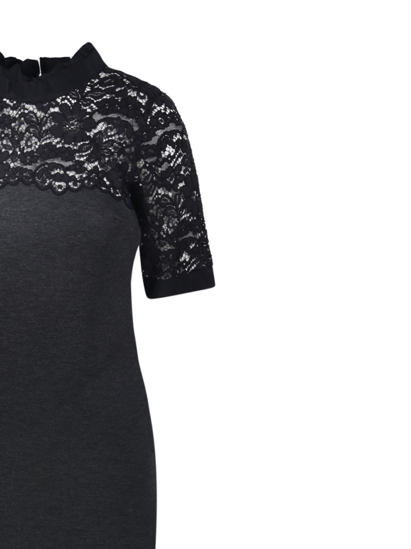 P.a.r.o.s.h Short Sleeve High Neckline Lace Detailing Dress In Grey