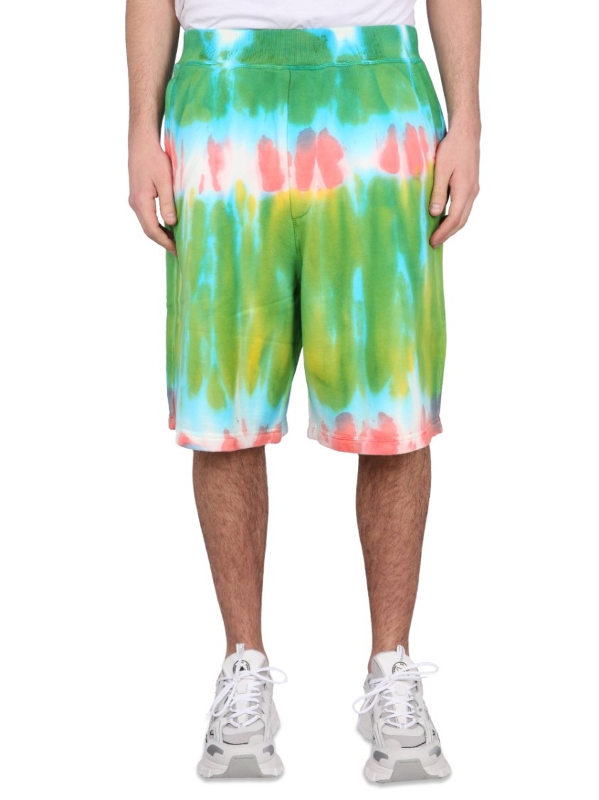 Shop Dsquared2 Bermuda Shorts With Vibrant Tie-dye Pattern In Green