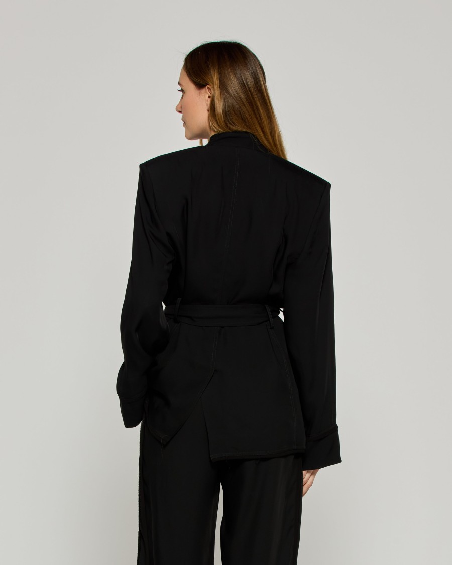 Serena Bute Relaxed Jacket With Georgette Trim - Black In Black