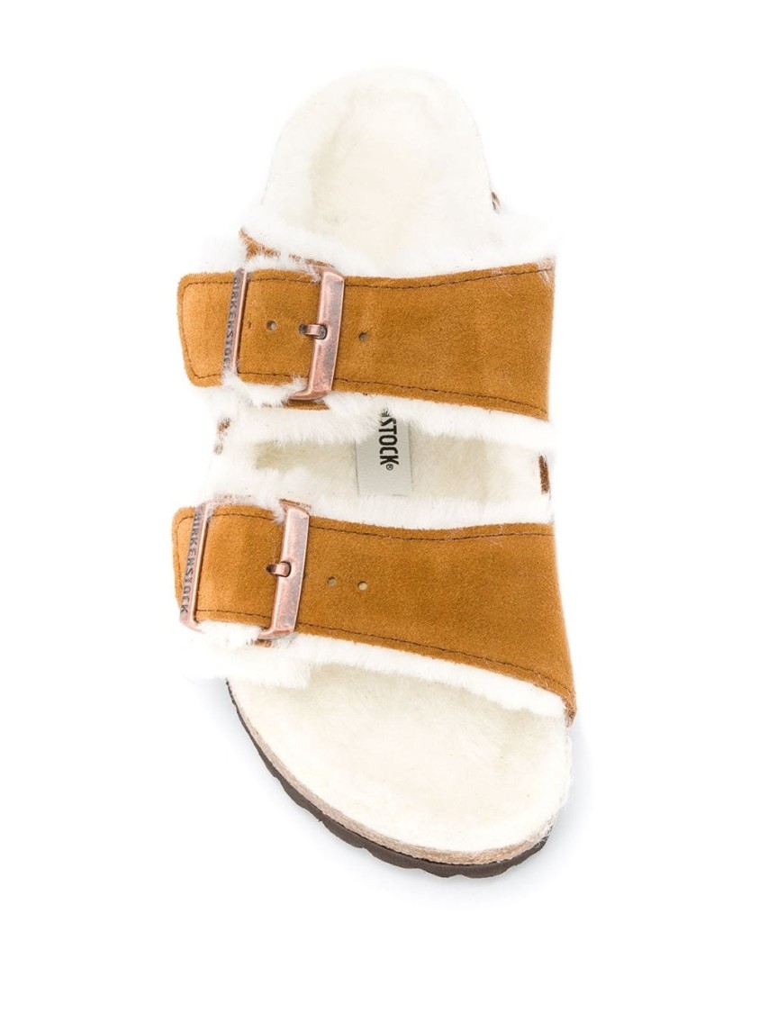 Birkenstock Arizona Shearling And Suede Sandals Shoes In Brown