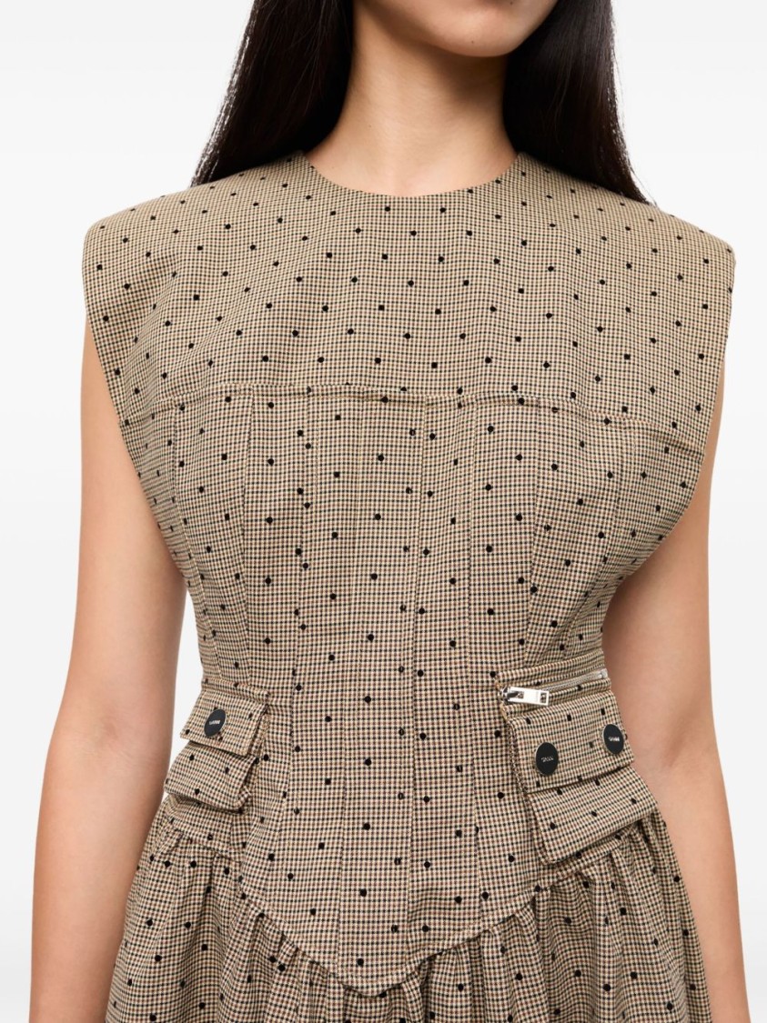 Ganni Flock Check Suiting Corset Mini Dress In Brown