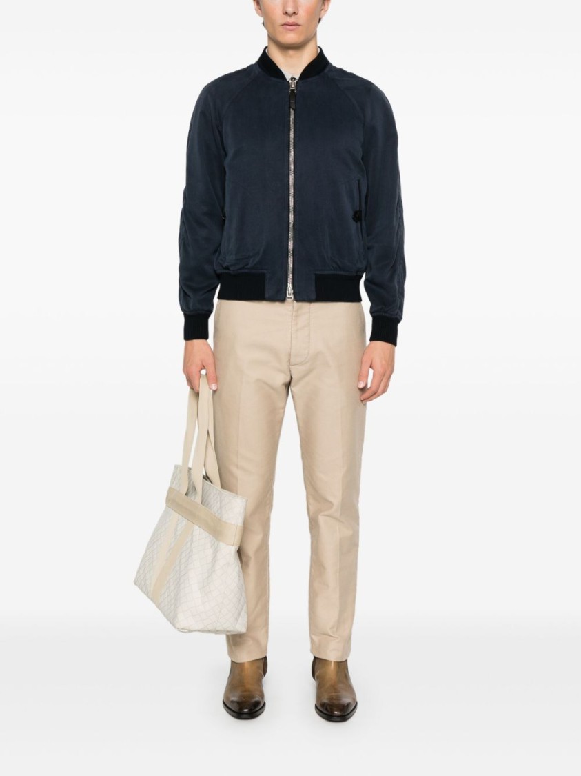 Tom Ford Navy Blue Gabardine Bomber Jacket In Blue