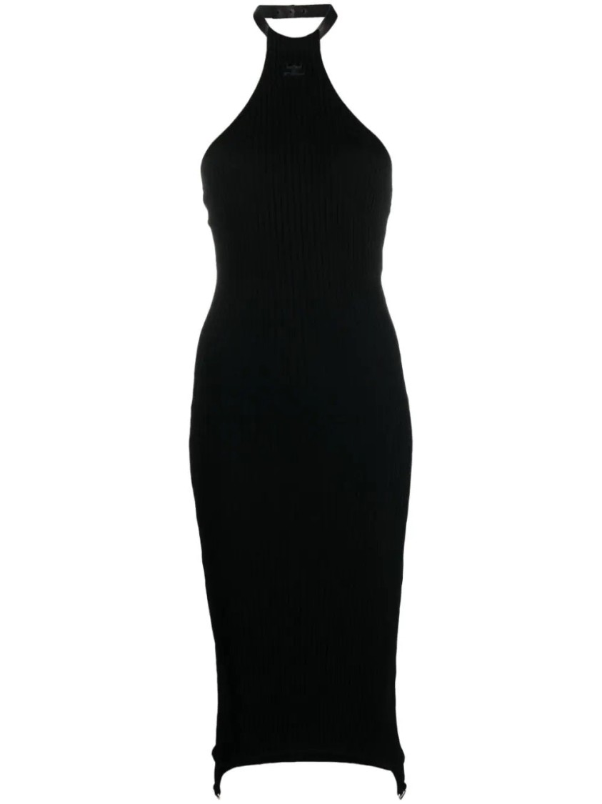 Courrèges Rib-knit Midi Dress With Suspender Detail In Black