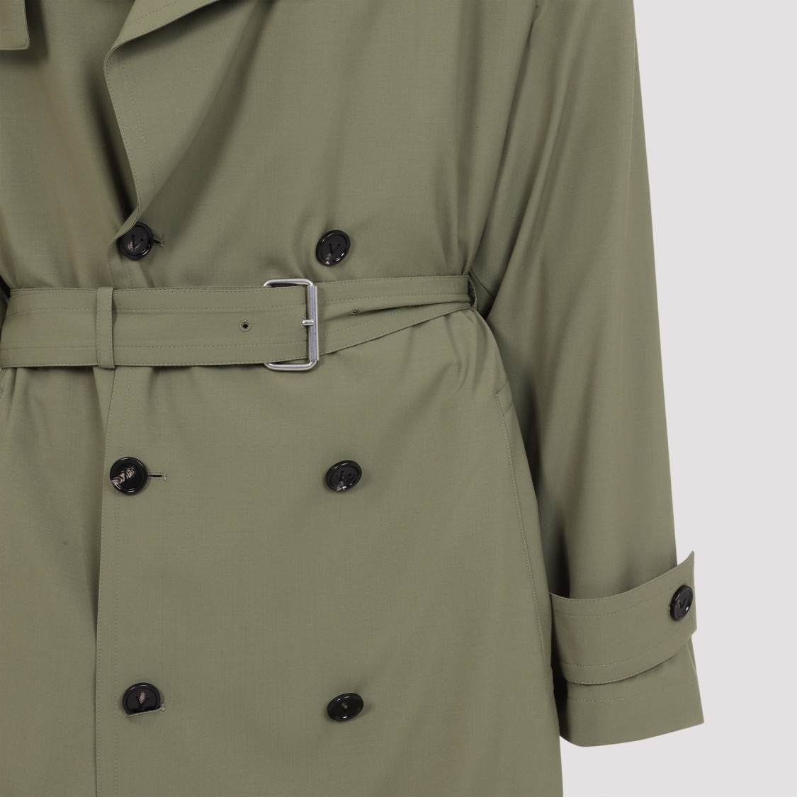 Bottega Veneta Green Wool Double-breasted Trench Coat In Green