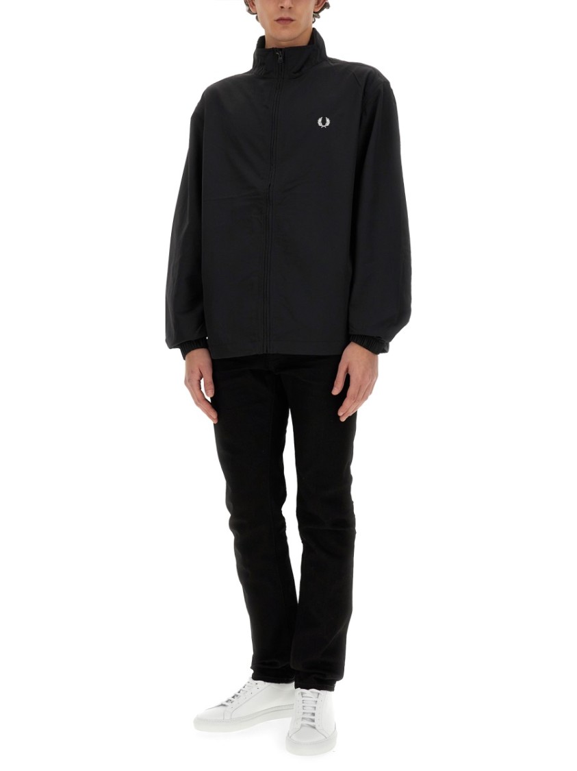 Fred Perry Relaxed-fit Jacket With High Collar And Full Zip Closure In Black