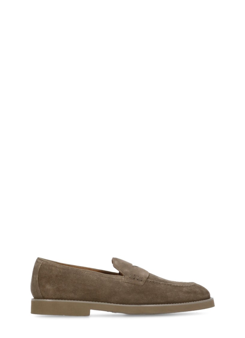 Doucal's Brown Suede Leather Loafers In Grey