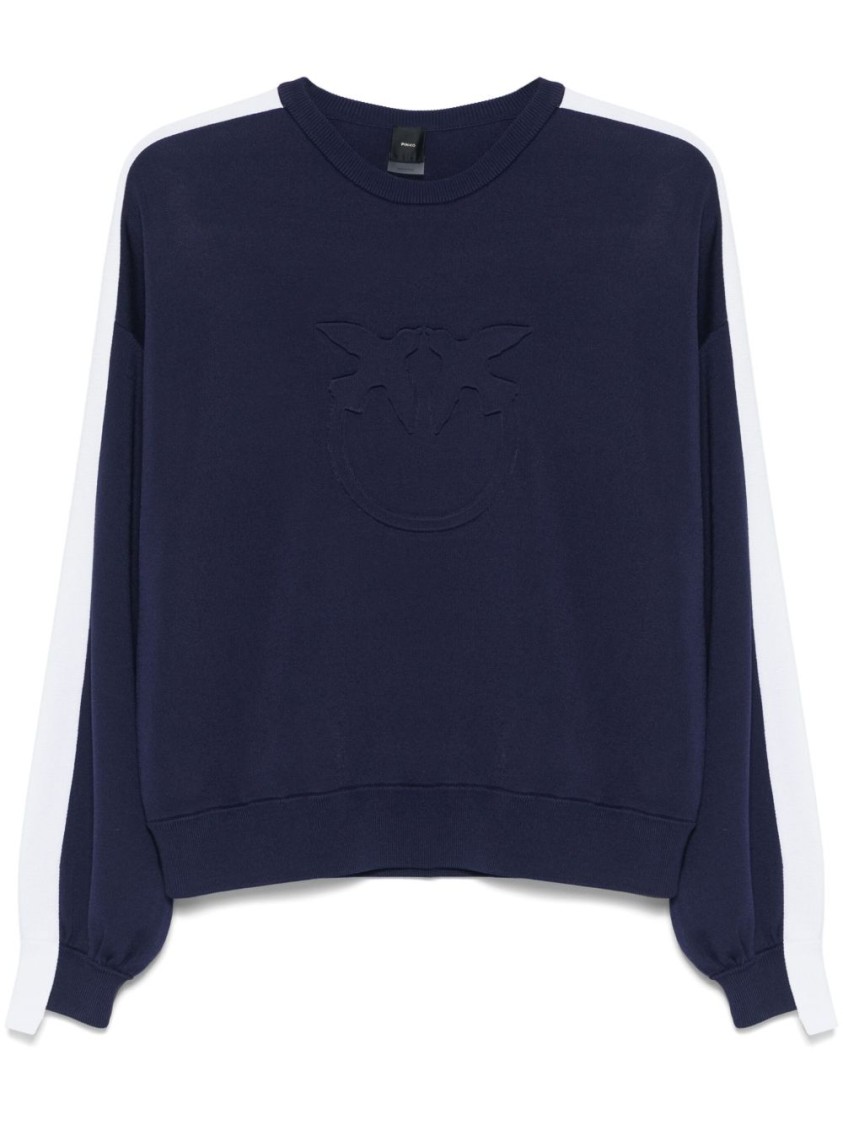 Shop Pinko Navy Blue Sweater With Stripe Detailing