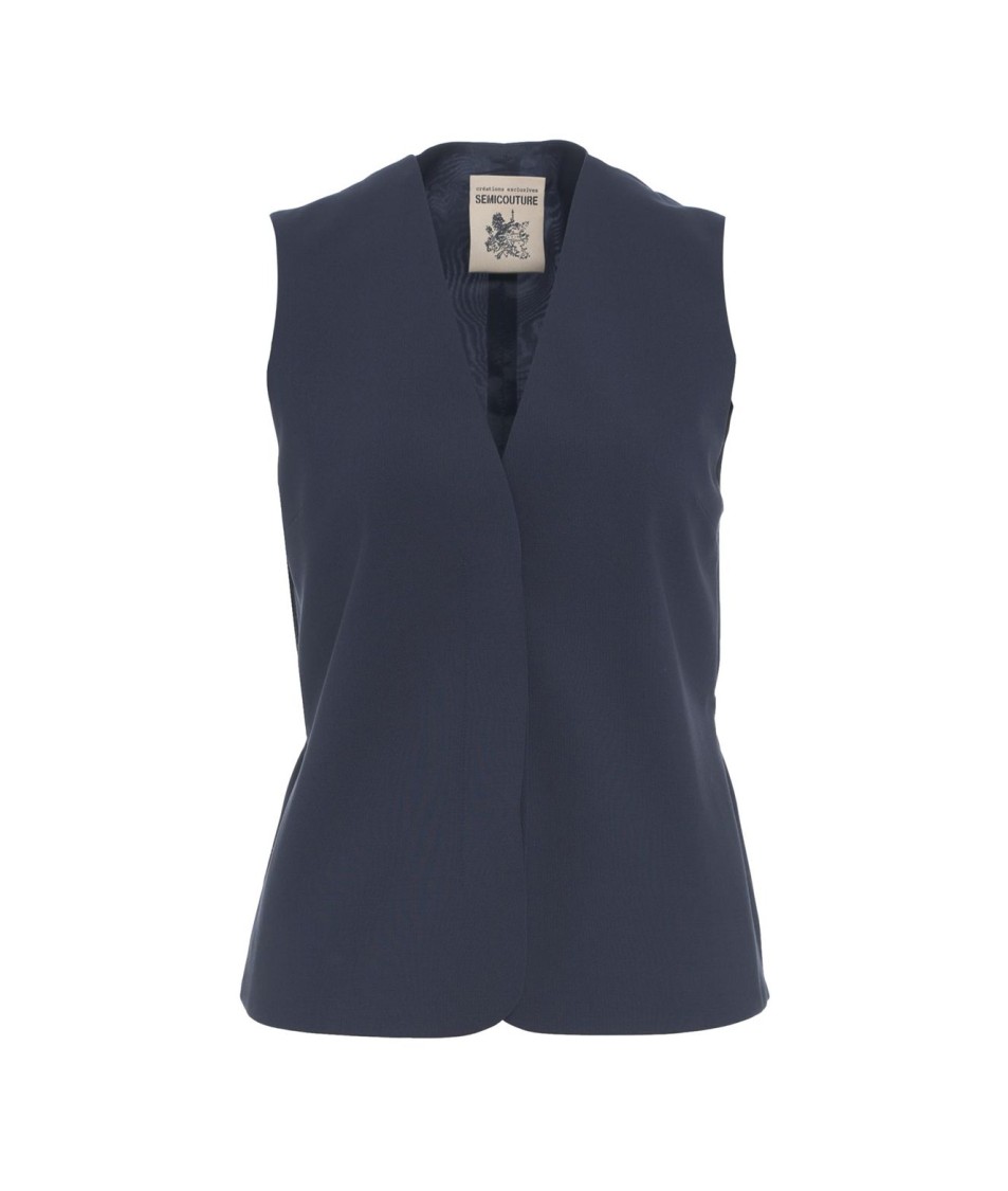 SEMICOUTURE SEMI COUTURE BLUE VEST IN VIRGIN WOOL BLEND