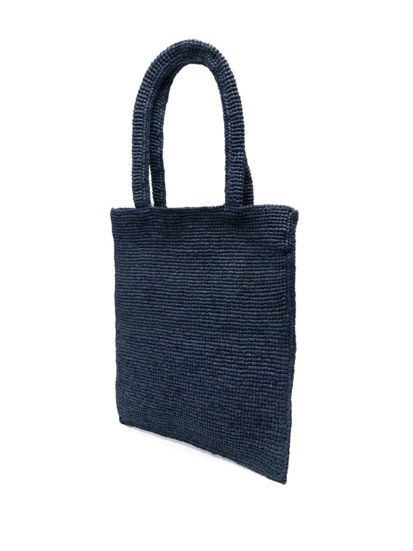 MANEBI MANEBI TEXTURED RAFFIA HANDBAG WITH PALM TREE EMBROIDERY