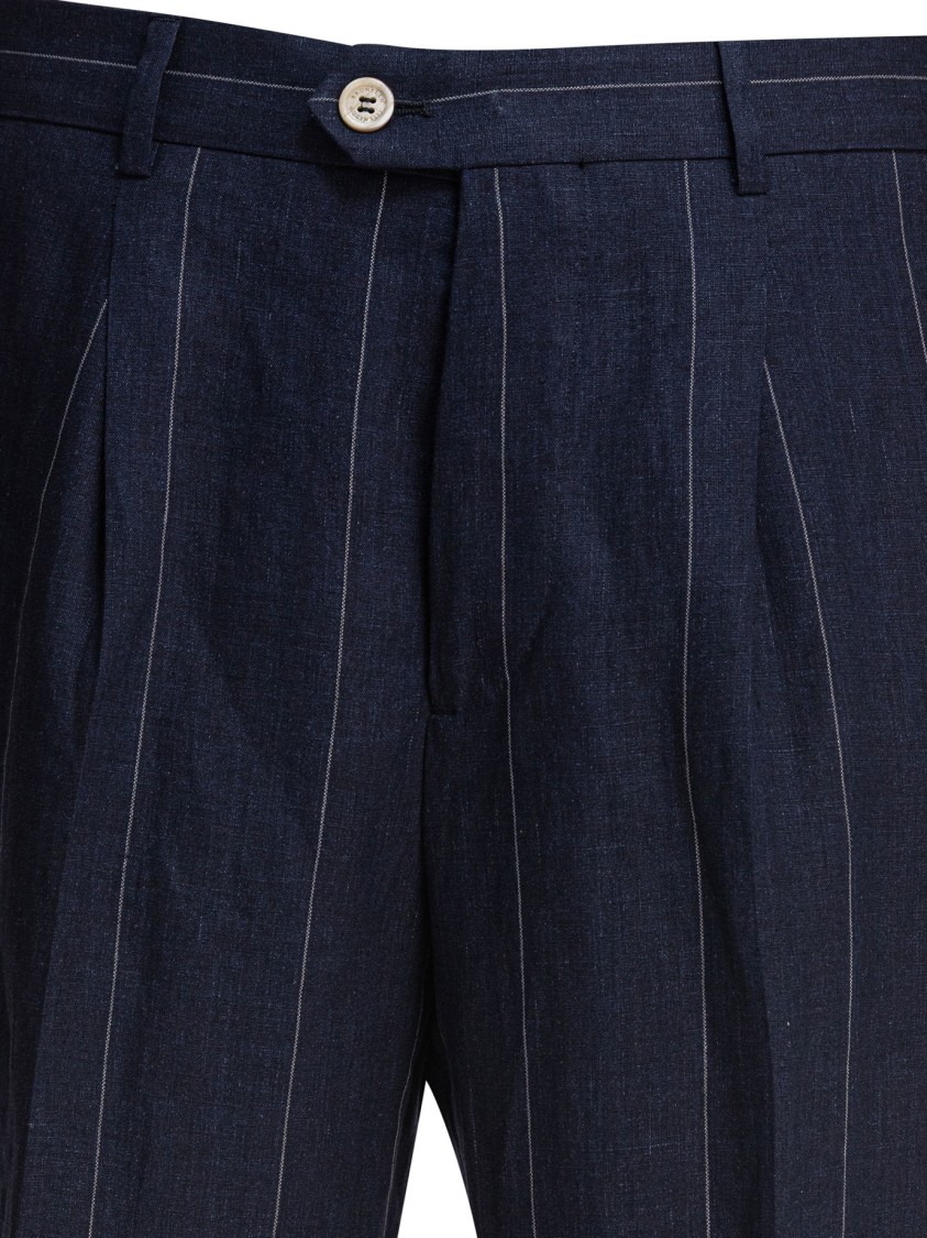 Brunello Cucinelli Tailored Linen Trousers With Subtle Pinstripes In Black