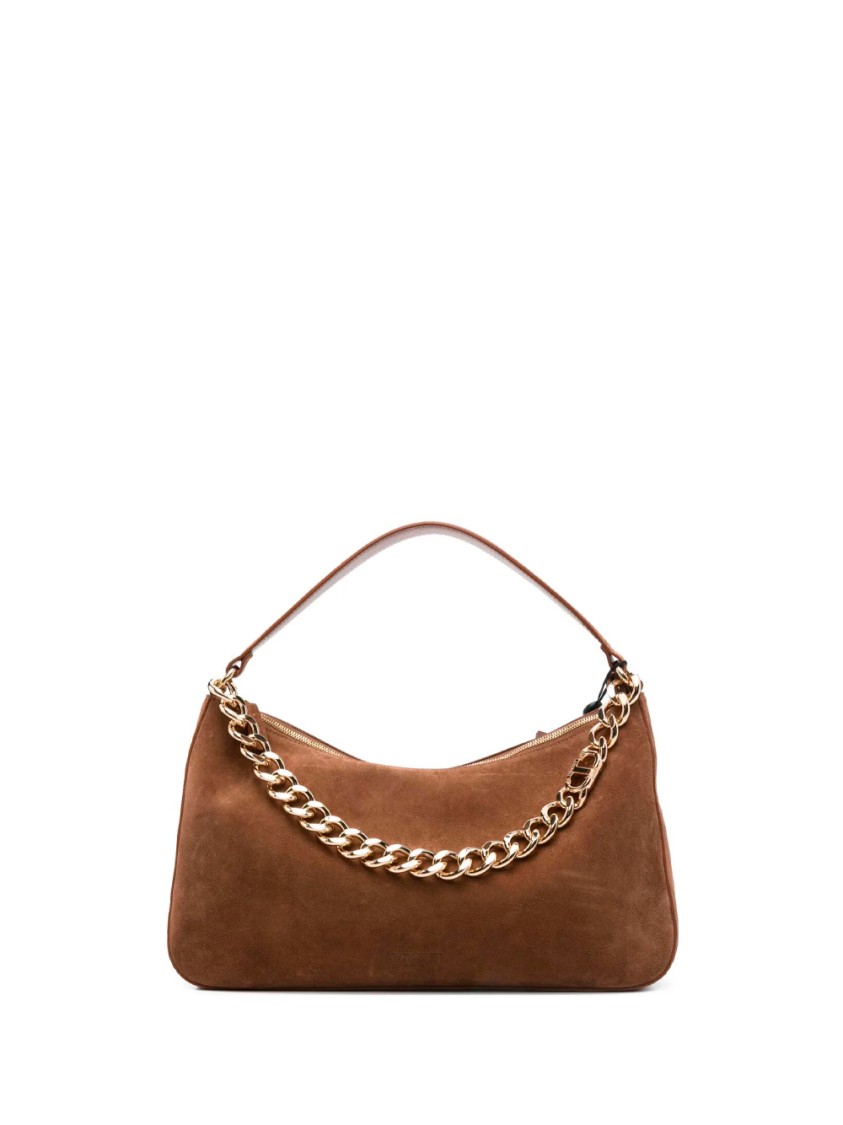Twinset Twin-set Curved Suede Crossbody Bag With Chain Strap In Brown