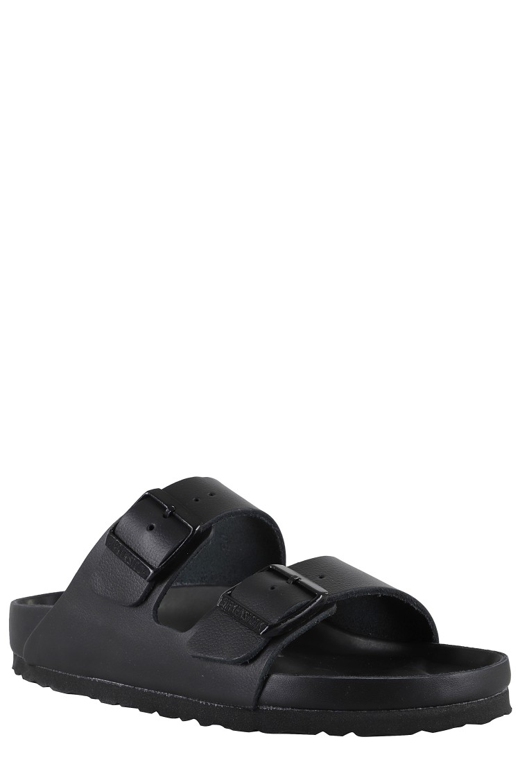 Birkenstock Black Leather Platform Sandals With Two Straps And Metal Buckles In Black