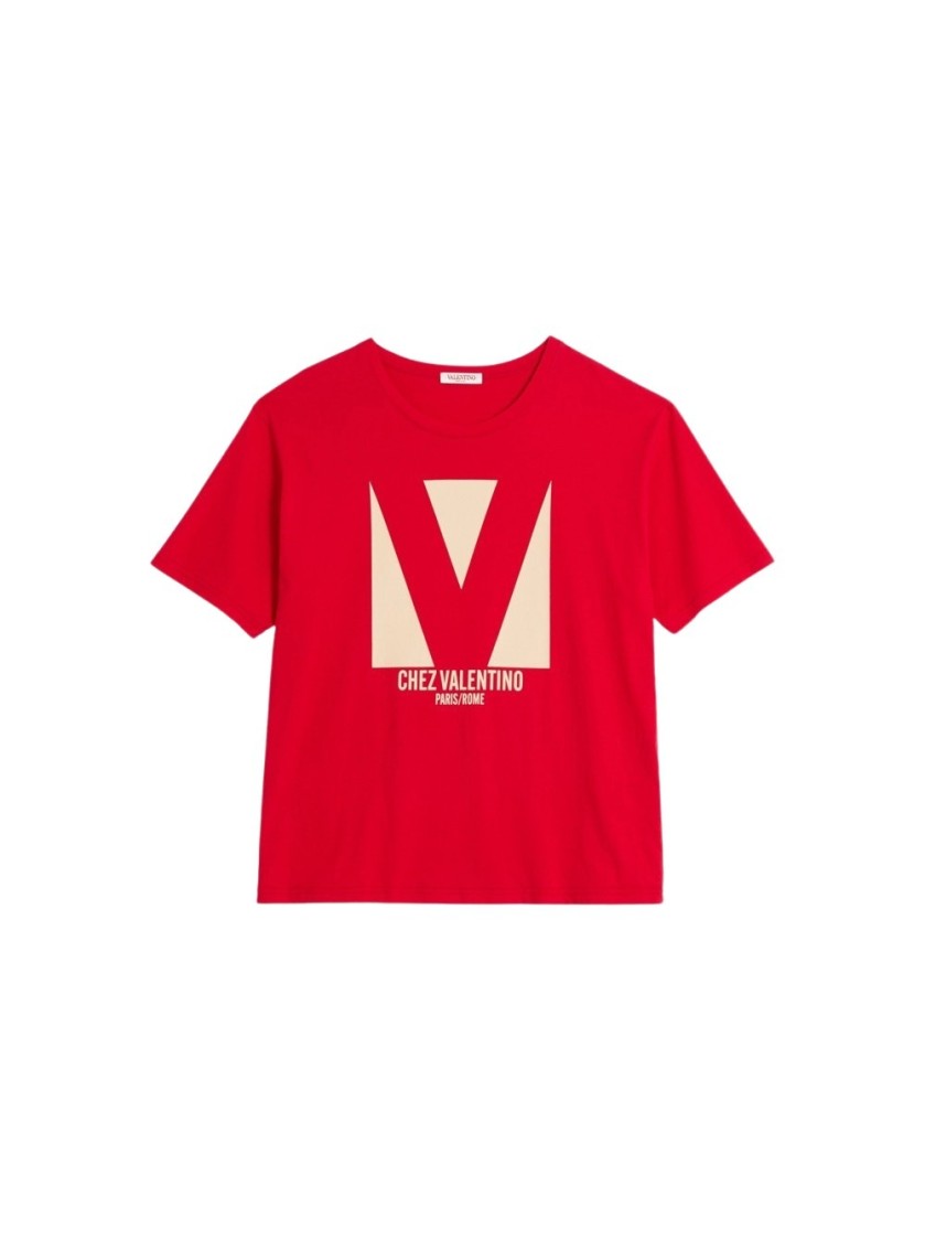 Valentino Crewneck Graphic Print T-shirt Logo In Red