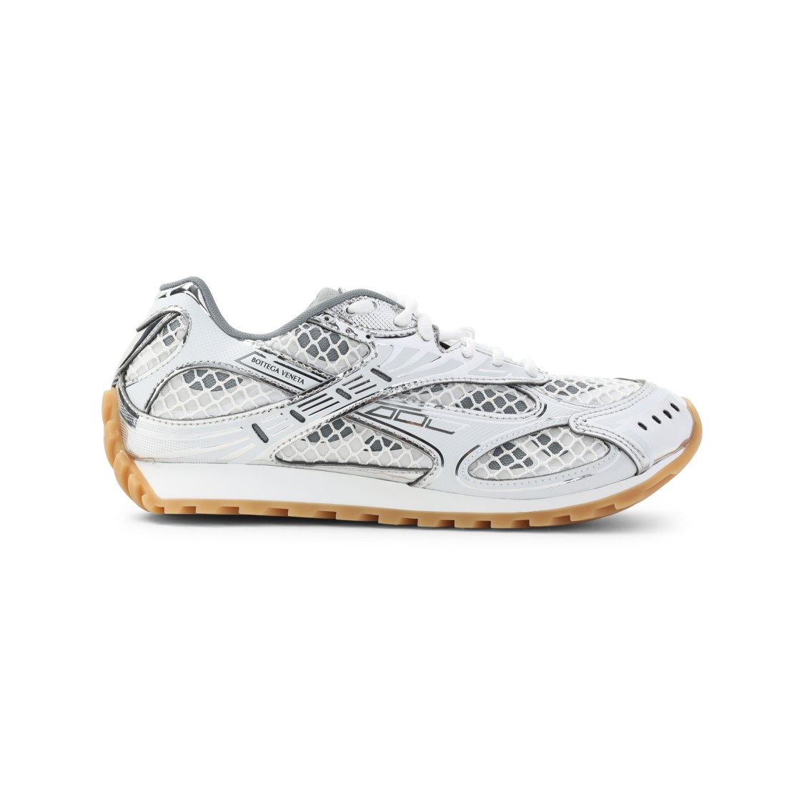 Bottega Veneta Metallic White Mesh Sneakers In White