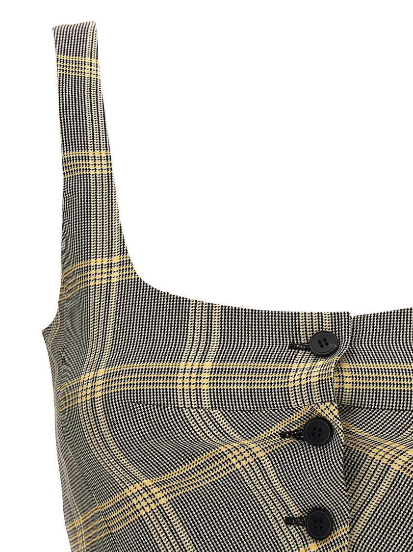 Marni Cropped Check Print Top With Button Closure In Gray