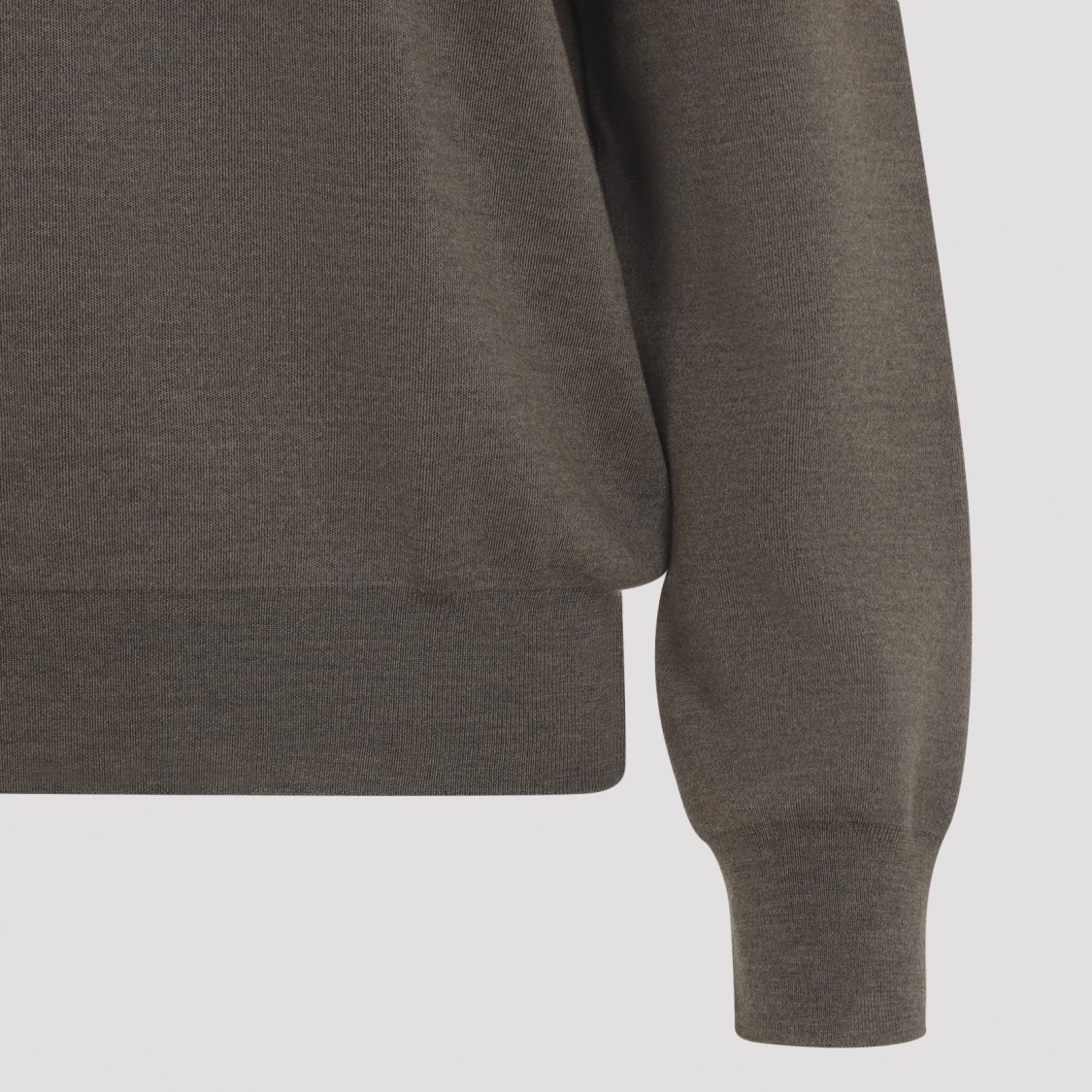 Phoebe Philo Light Brown Wool Zip Polo With Pointed Collar And Ribbed Details In Gray