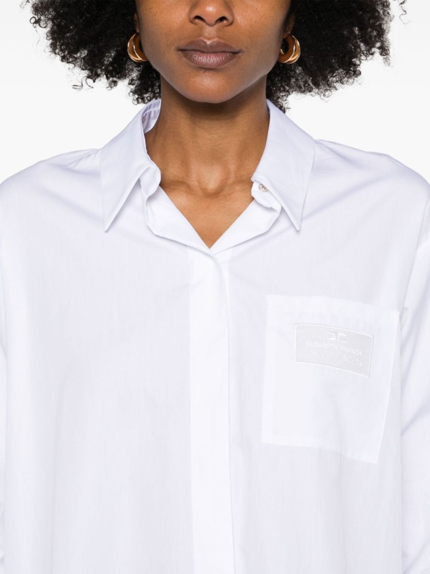 Elisabetta Franchi Embroidered Poplin Shirt Curved Hem In White