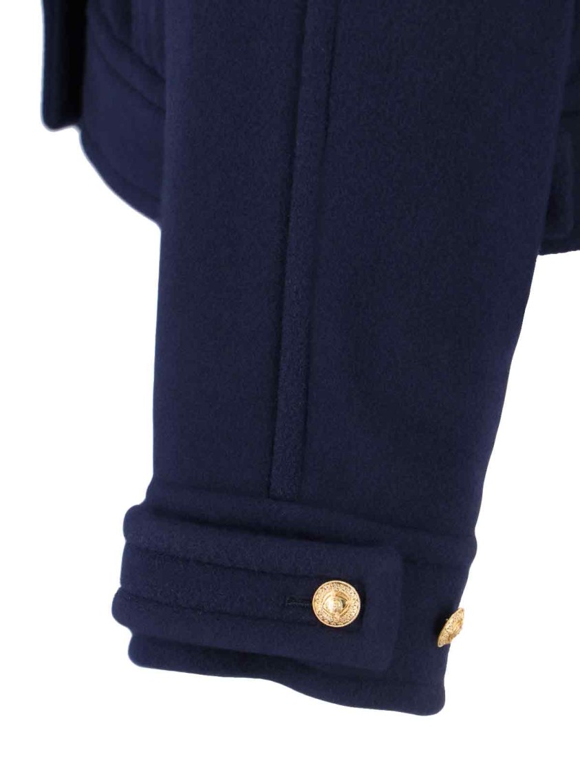 Chloé Double-breasted Fur Collar Gold Buttons Jacket In Blue