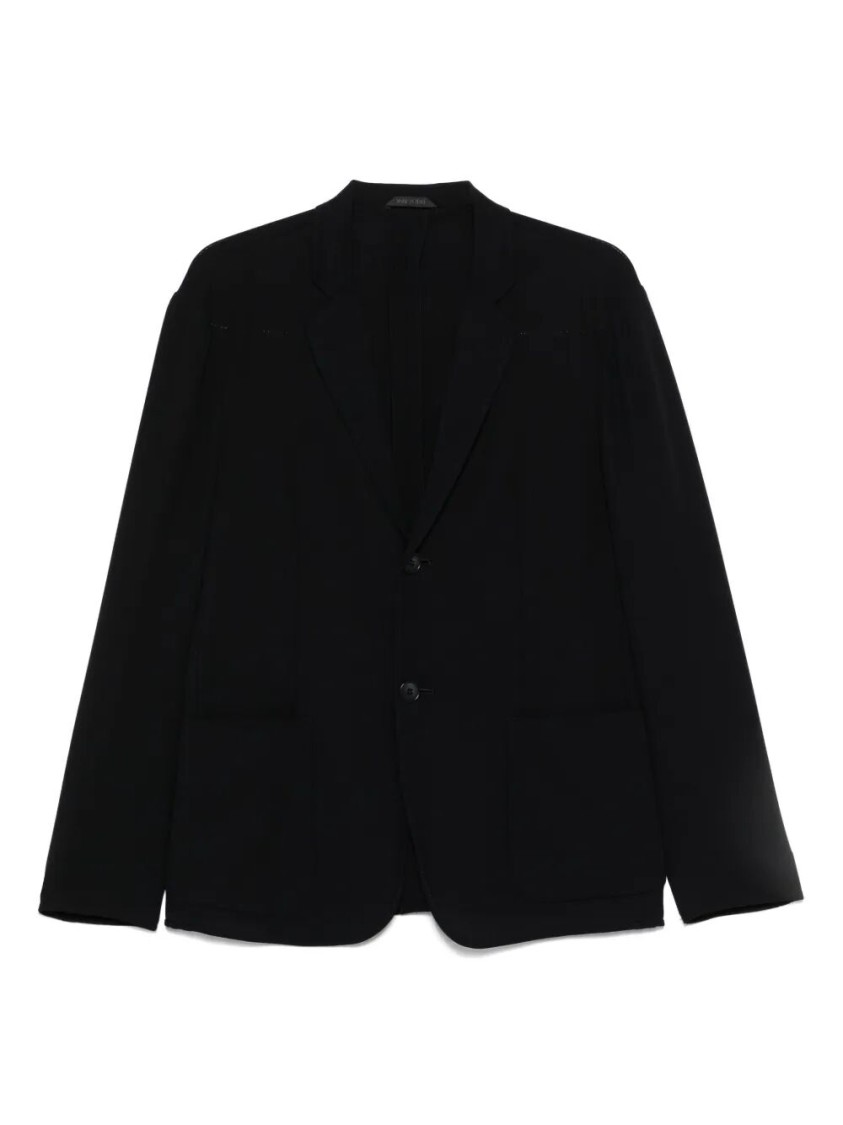 Giorgio Armani Wool Jacket With Front Patch Pockets In Black