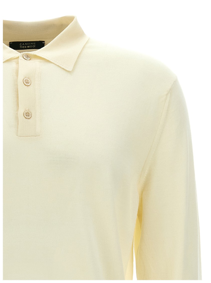 Zanone Wool Knit Polo Shirt With Classic Collar And Button Placket In Neutral