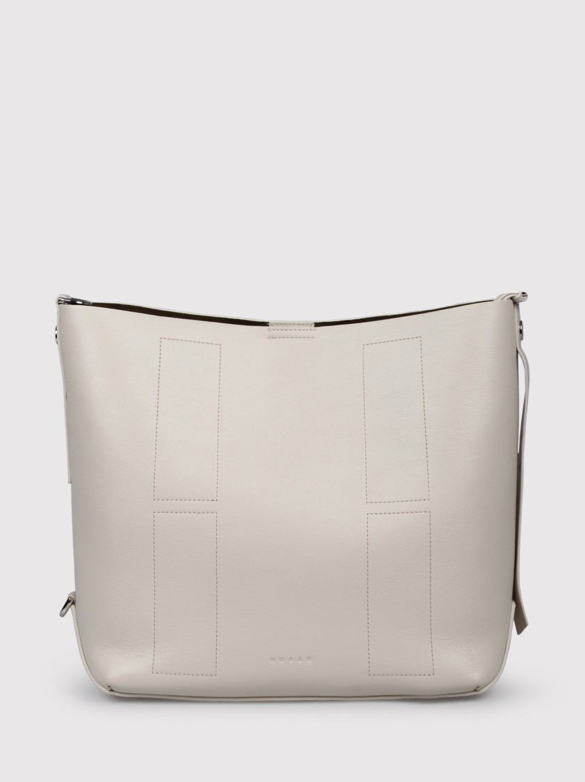 Hogan Rectangular Grained Leather Hobo Bag With Internal Clutch