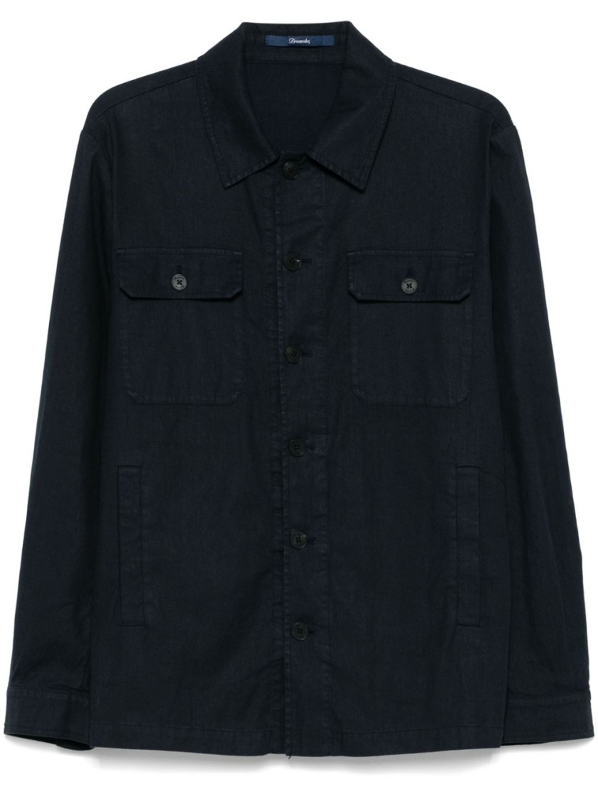 Drumohr Linen Shirt Jacket With Multiple Pockets In Blue