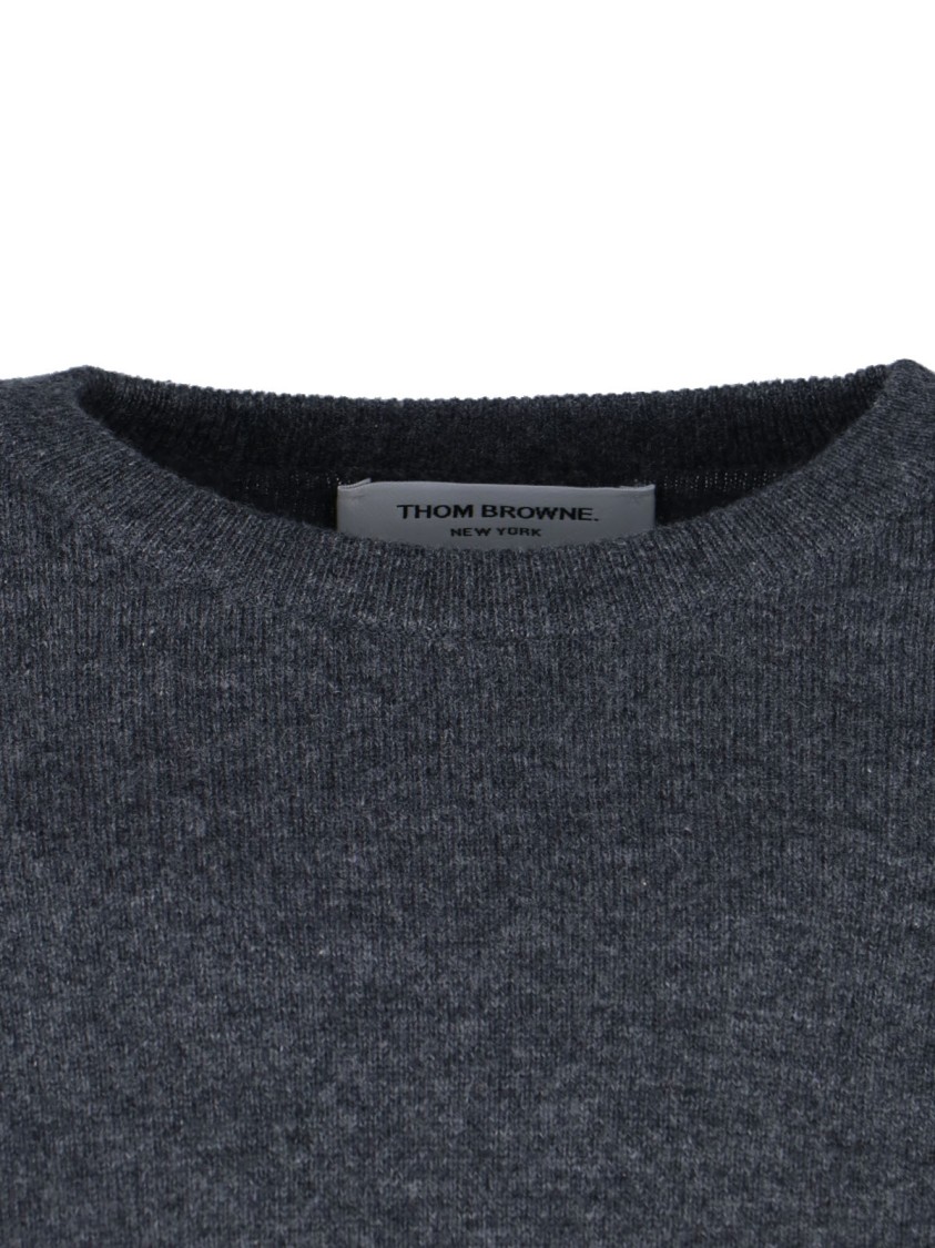 Thom Browne Crewneck Sweater With Ribbed Cuffs And Striped Sleeve