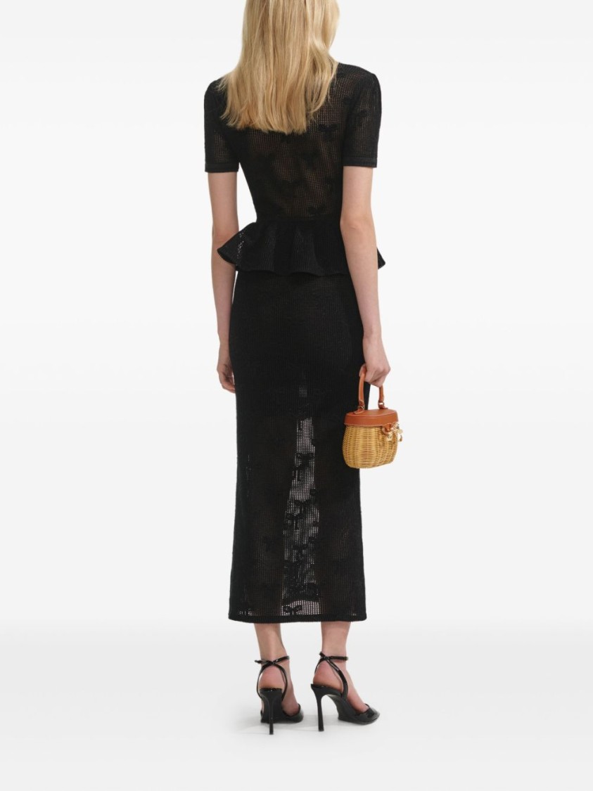 Self-portrait Black Midi Dress With Crochet Bow In Black