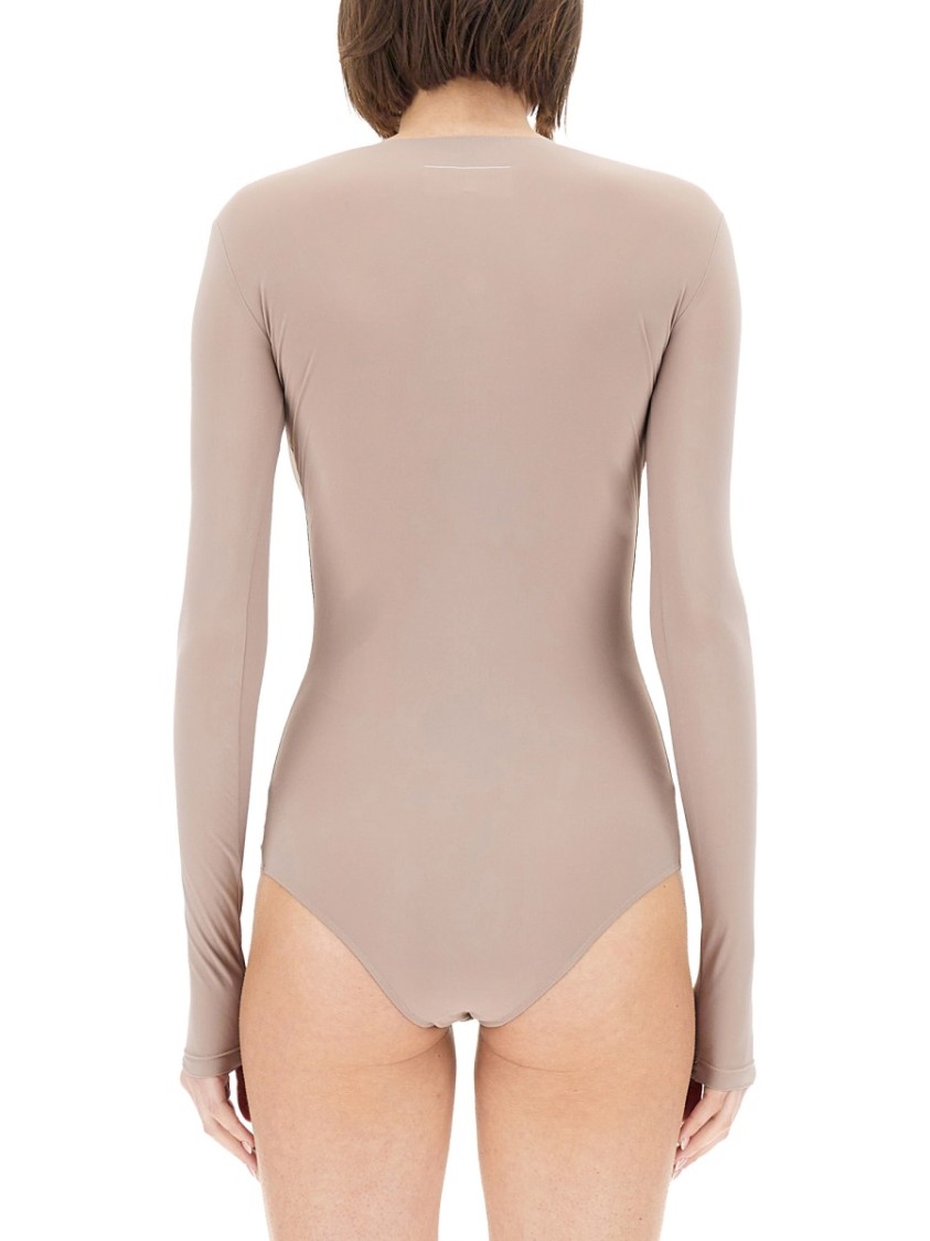 Mm6 Maison Margiela Mm6 By Maison Margiela Form-fitting Bodysuit With Long Sleeves In Pink