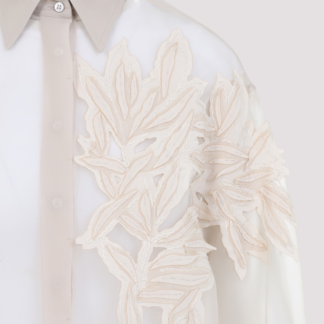Shop Brunello Cucinelli Organza Embroidered Shirt In Neutrals