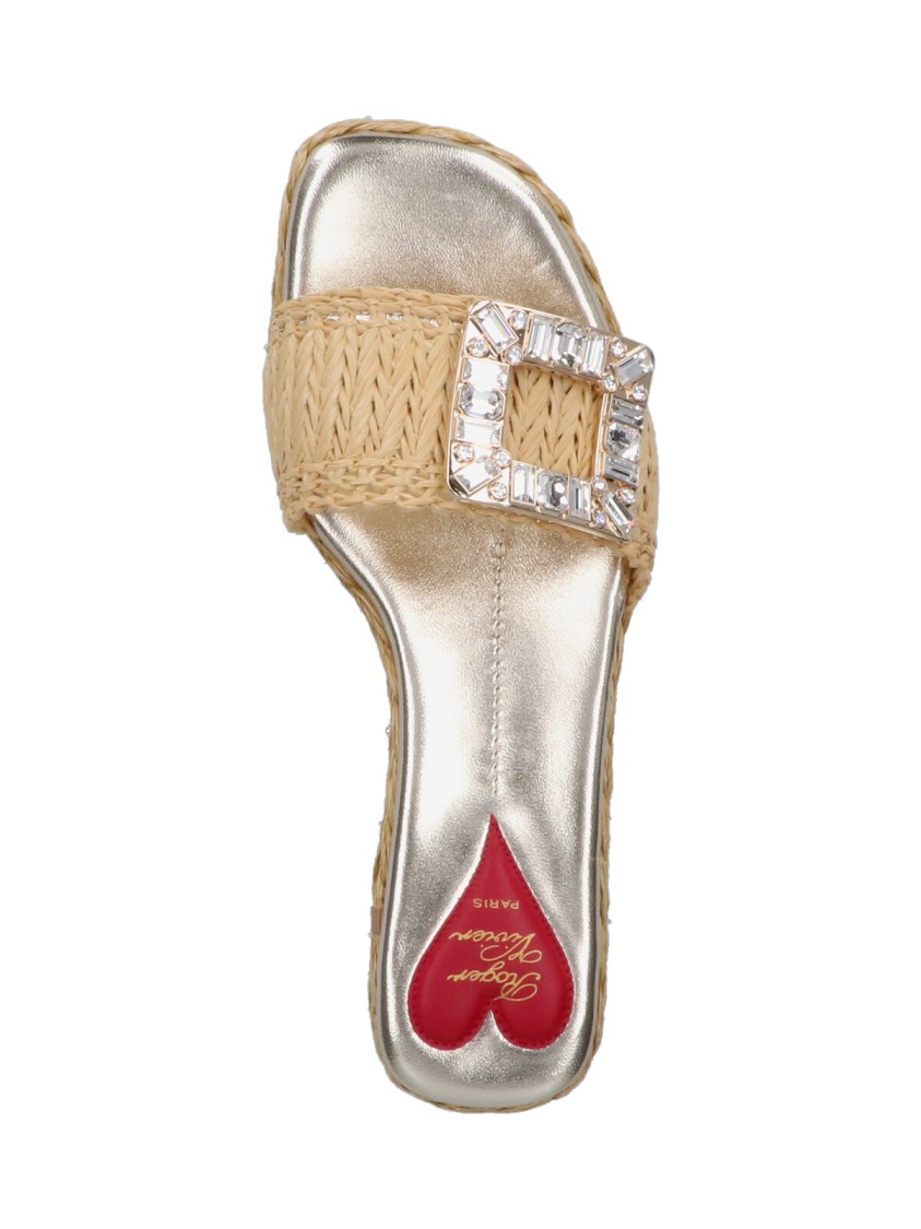 Roger Vivier Square-toe Slide Sandals With Woven Strap In Neutral